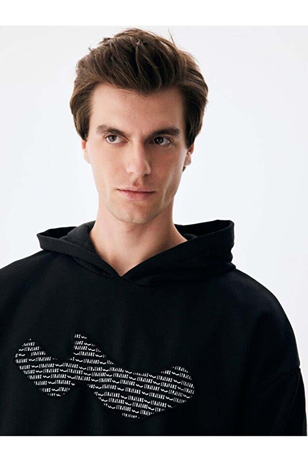 NEGEYE Logolu Kapüşonlu Siyah Sweatshırt - 4