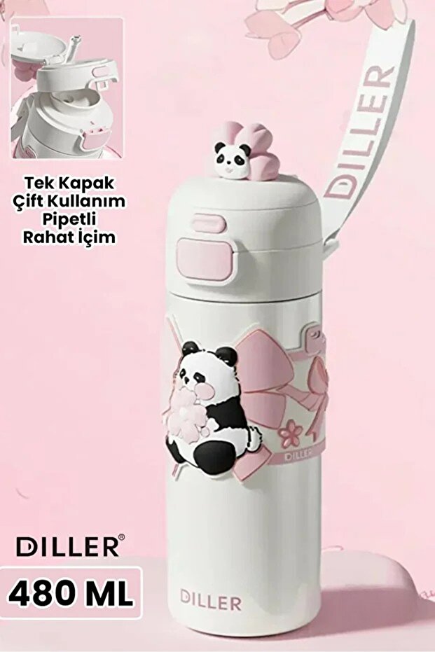 Diller D9317 480ml Dual-Use Steel Flask with Straw