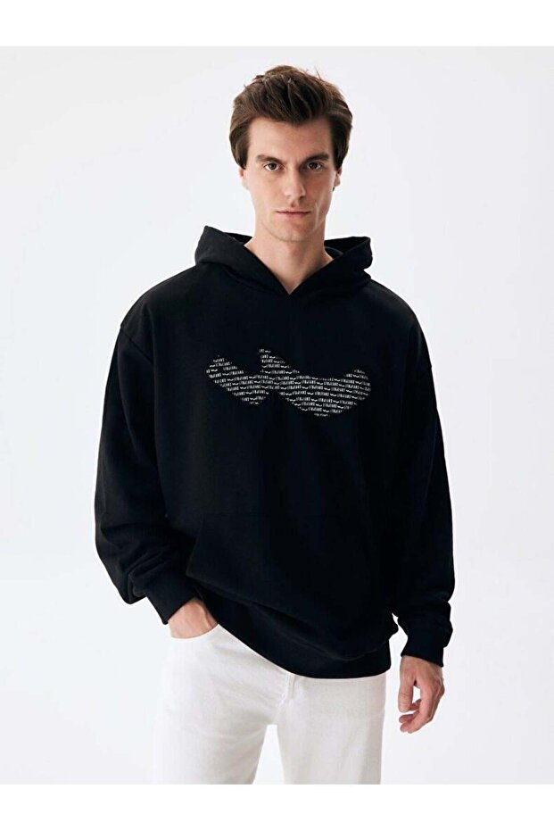 NEGEYE Logolu Kapüşonlu Siyah Sweatshırt - 1