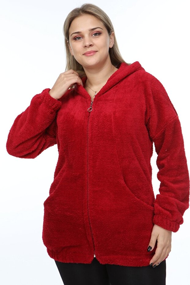 Women's Red Welsoft Zipper Cardigan