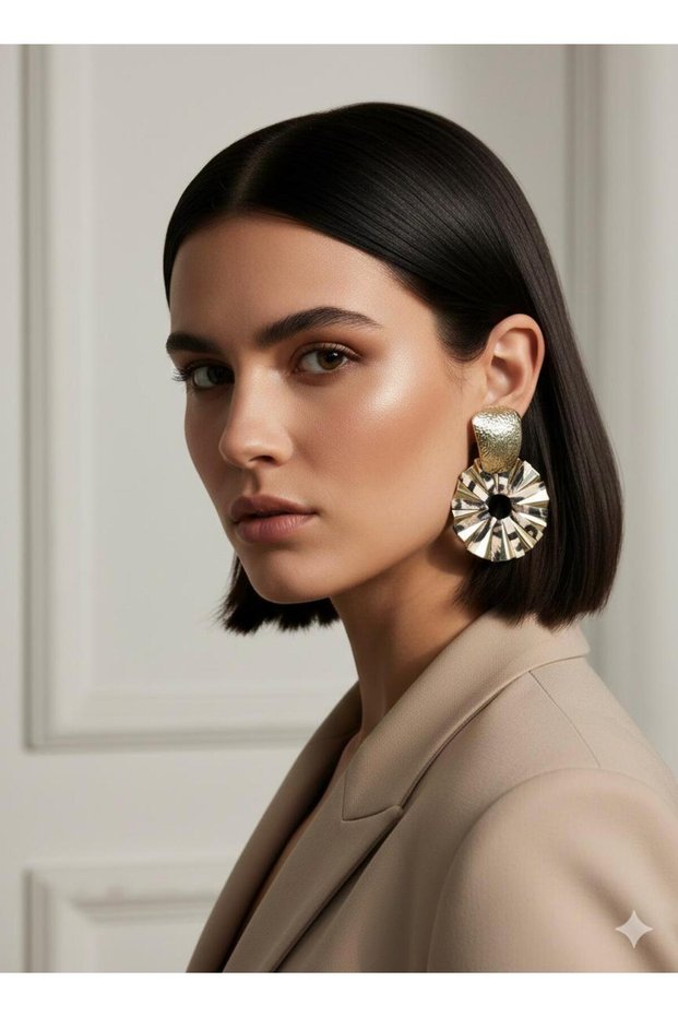 Gold Leopard Fabric Detailed Women's Earrings