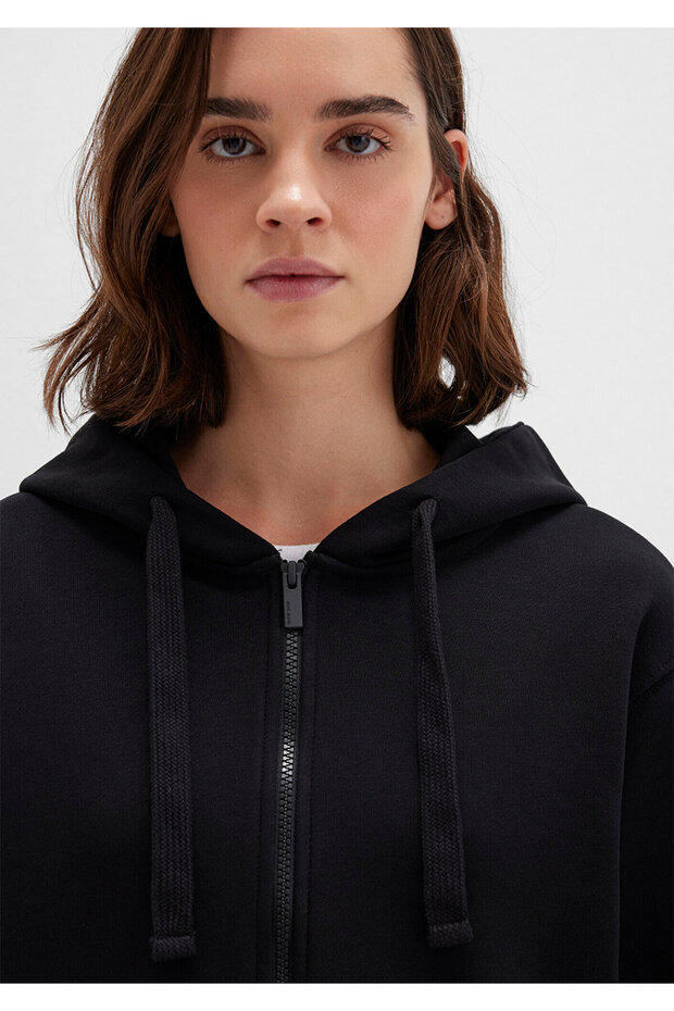Kapüşonlu Siyah Basic Crop Sweatshirt 1S10388-900 - 6
