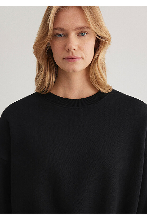 Bisiklet Yaka Siyah Basic Sweatshirt 1S10307-900 - 5