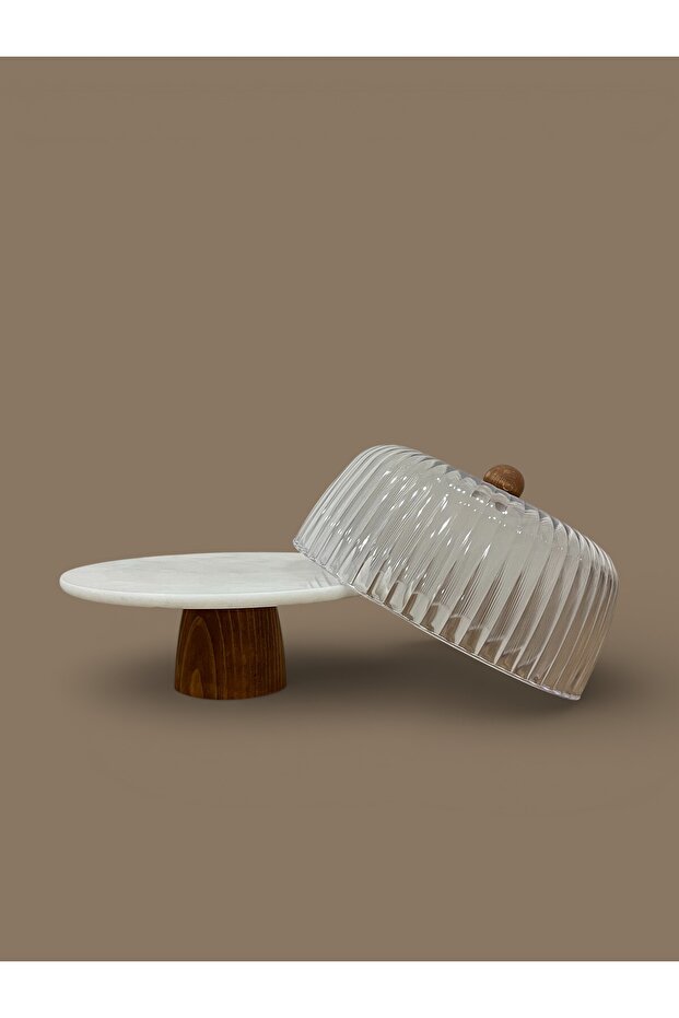 Mermer 25 cm Natural Footed Cake Stand with Glass Cup White