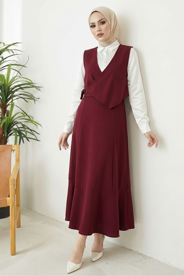 Leris Vest Skirt Double Set 1346 - Claret Red