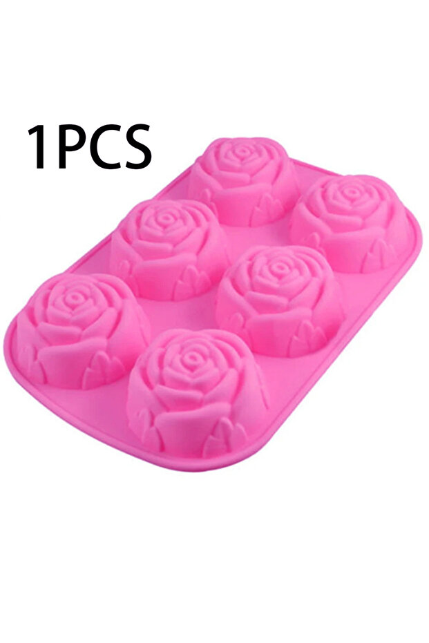 1pcs 6 Holes Flower Rose Handmade Soap Candle Mold Silicone Cake Mold Bakeware Baking Dish Pan Muffi