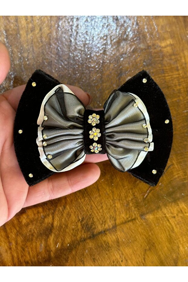 Velvet Stone Hair Clip with Bow 13X9 cm
