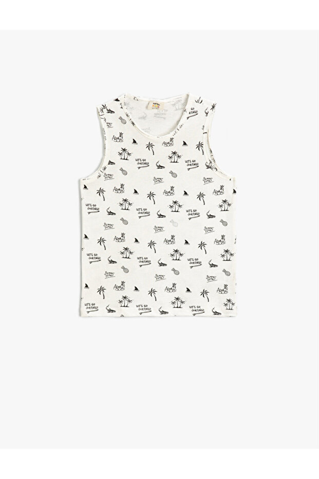 Palm Tree Printed Athlete Crew Neck Cotton