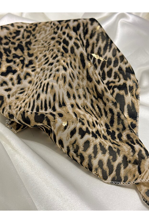 Leopard Patterned Sparkling Chiffon Scarf - 2