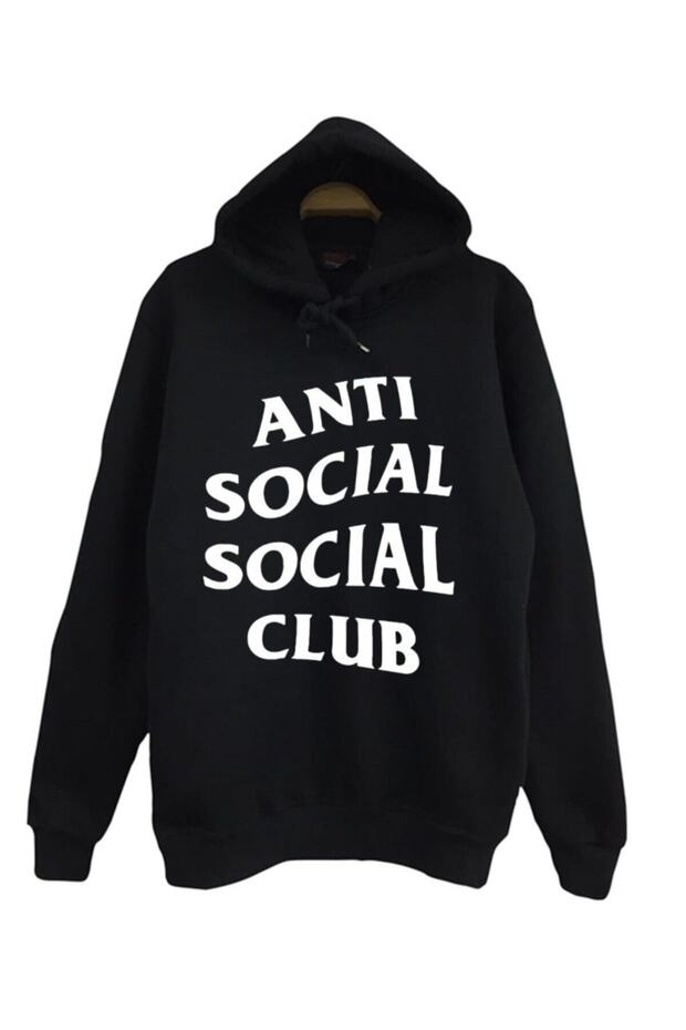 Anti Social Club Printed Unisex 100% Cotton Hooded Black Sweatshirt