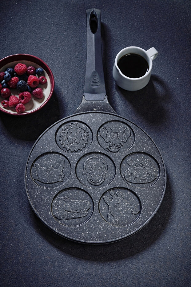 Eda Döküm Granite Pancakes Pan Smiling Face Emoji Crepe Pan 28 Cm Black