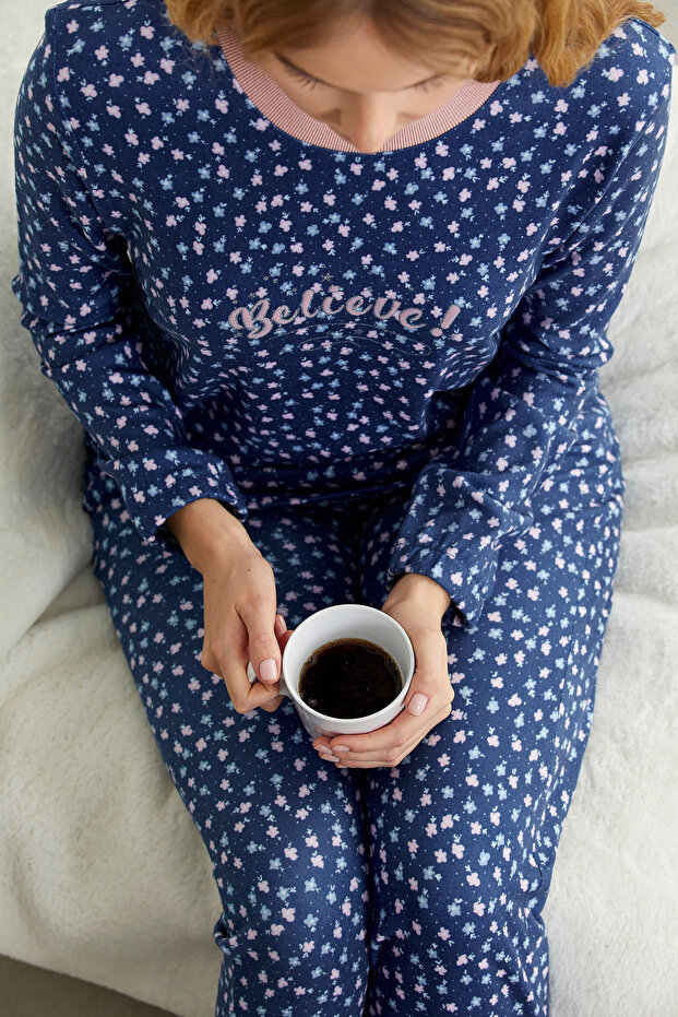Blue Patterned Soft Pajama Set - 1