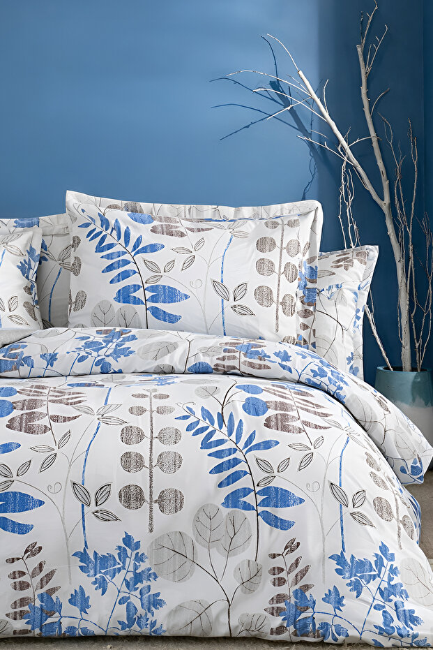 طقم غطاء لحاف مع ملاءة مطاطية لسرير فردي، لون أبيض أوكالبتوس - 1