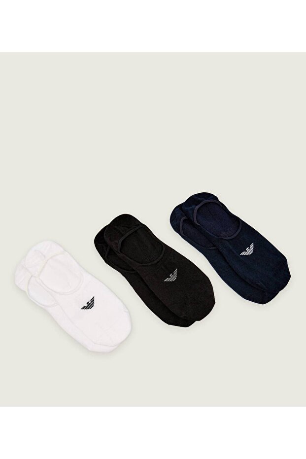 Men's Cotton Armani Eagle Logo 3 Pack White Socks Em000548 Af14446-M0091