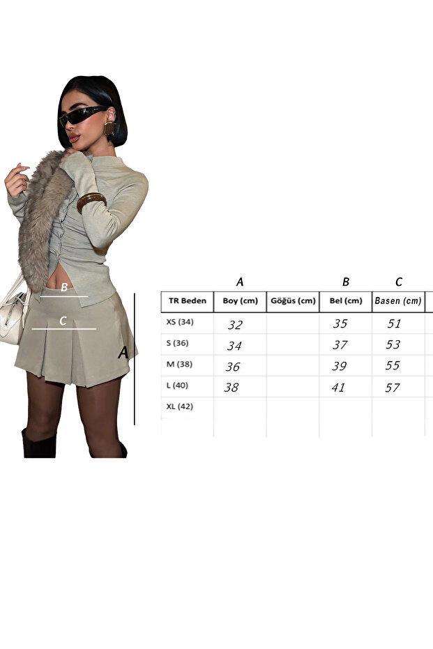 Pileli Basic Bej Şortlu Etek - 6