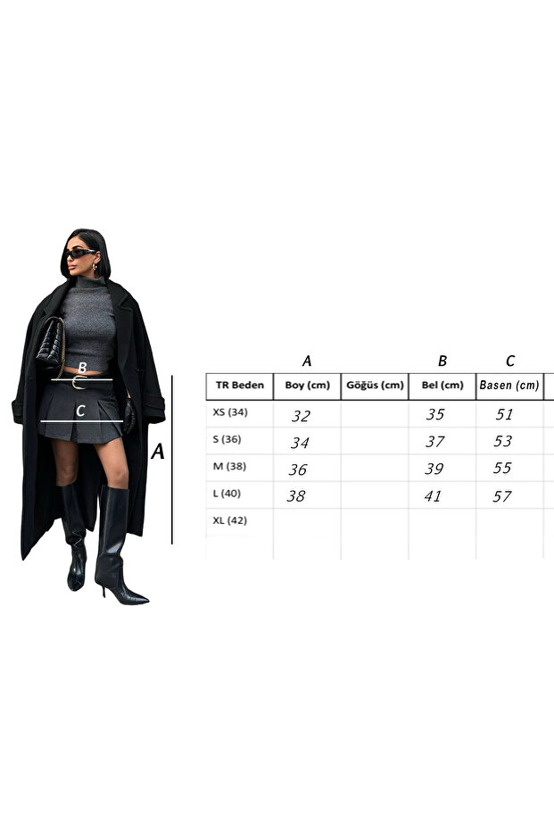 Pileli Basic Antrasit Şortlu Etek - 8