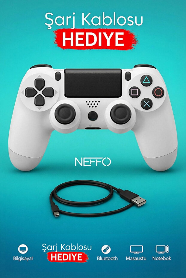 NEFFO Ps4 Joystick Tablet Telefon Pc Uyumlu Titreşimli Oyun Kolu 1 Adet - Şarj Kablo Hediyeli