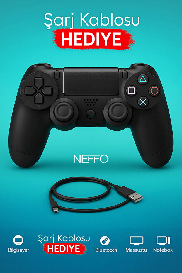 NEFFO Ps4 Joystick Tablet Telefon Pc Uyumlu Titreşimli Oyun Kolu 1 Adet - Şarj Kablo Hediyeli