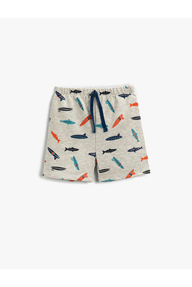 Köpek Balığı Printed Shorts with Lace-Up Waistband