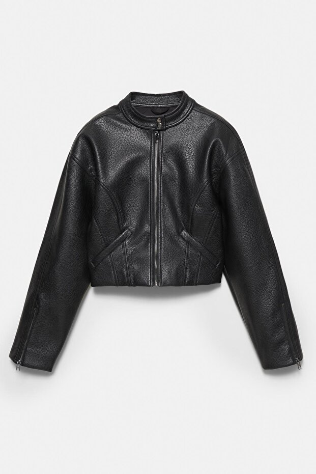 Suni deri biker ceket - 7