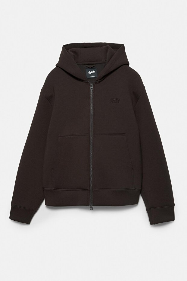 Sentetik kauçuk kumaş görünümlü kapüşonlu sweatshirt - 7