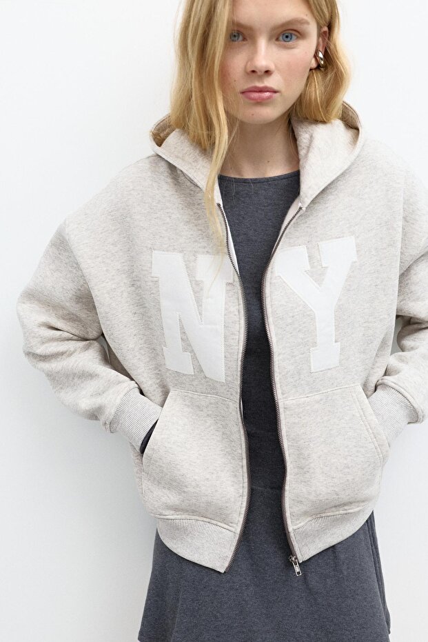 Grafikli fermuarlı kapüşonlu sweatshirt - 5