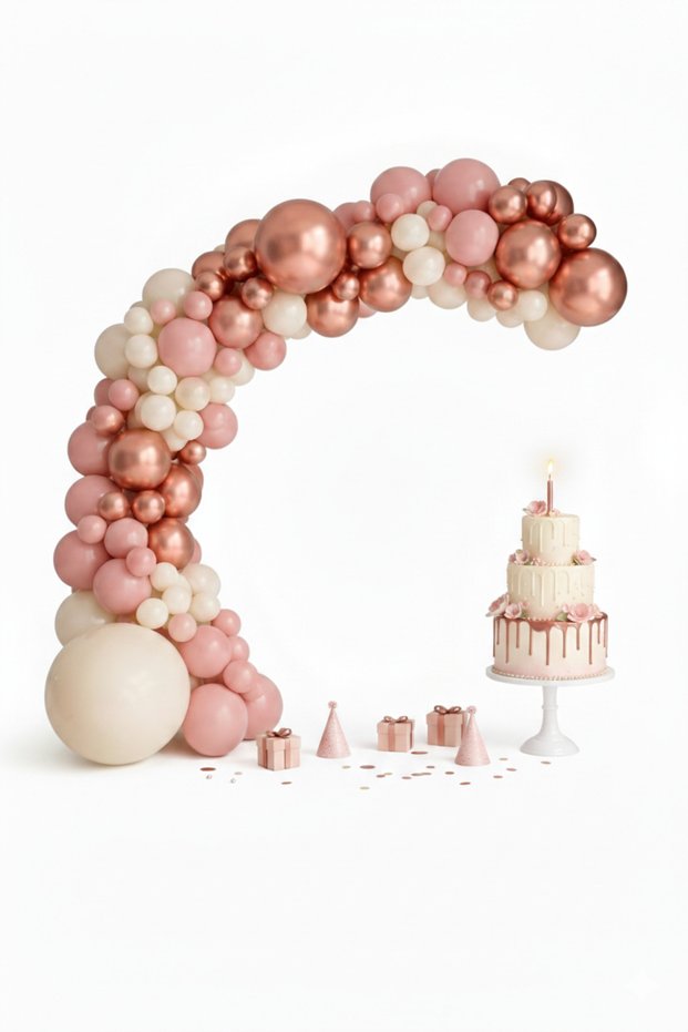 Chrome Rose Pink Balloon Set 65 Pieces – Baby Shower, Hospital Room Decoration, Birthday Party Balloon