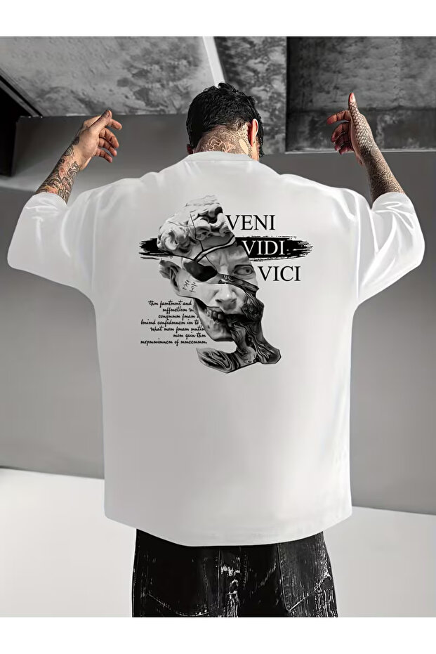 تي شيرت للجنسين Veni Vidi Vici مطبوع قصة فضفاضة