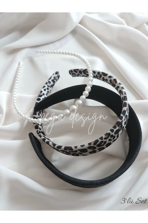 Set of 3 Wide Velvet, Leoapar Crown and Row of Pearl Crown, for Bride, Invitation, Celebration, Everyday,