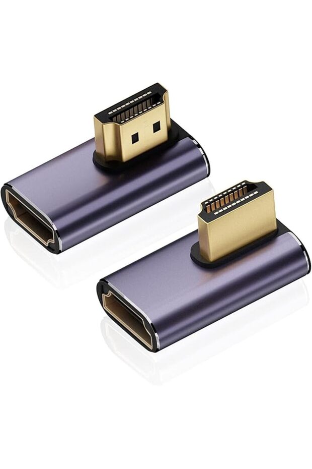 8K HDMI 2.1 Right Angle Adapter, Aluminum Alloy 90° & 270° Connector, Male to Female Extender for