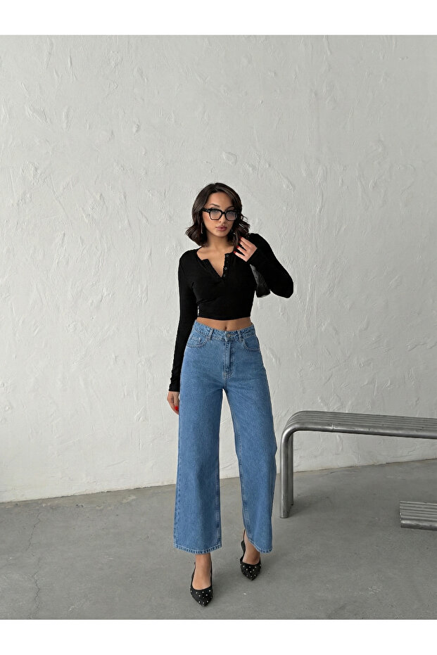 Blue High Waist Ankle Length Denim Jeans