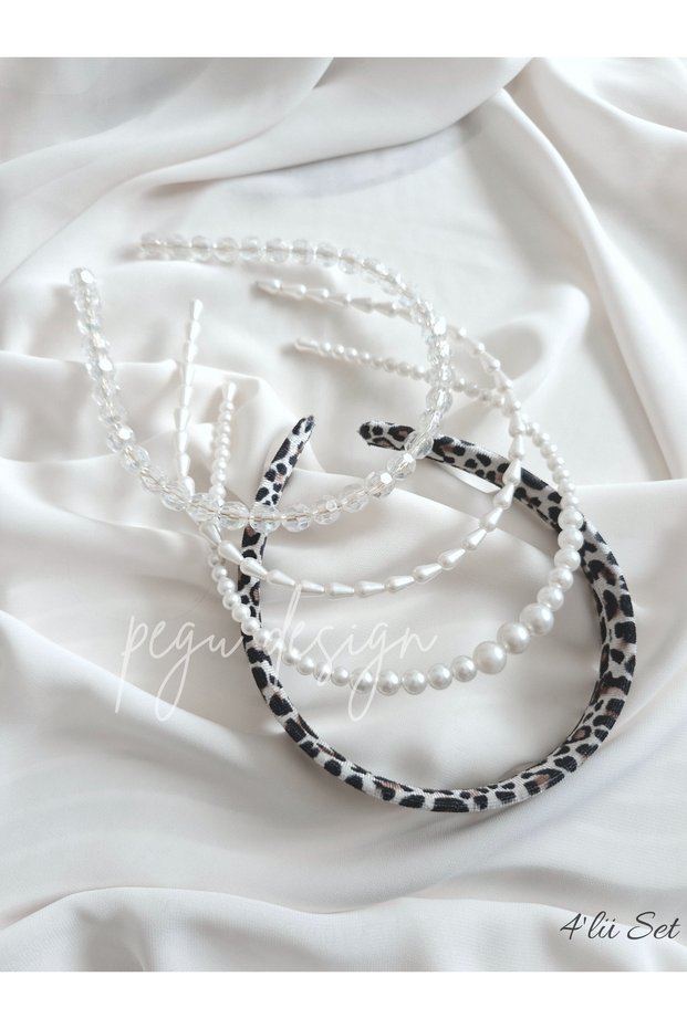 Set of 4 Leopard Velvet Crown and Row of Pearl Crown, Bride, Invitation, Celebration, Everyday,