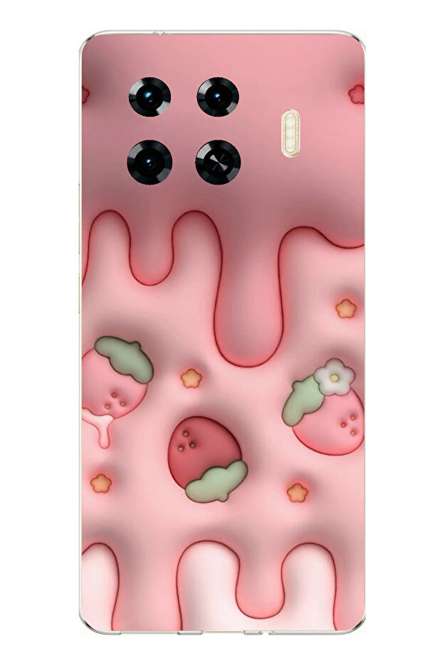 حافظة سيليكون متوافقة مع هاتف Tecno Spark 20 Pro+ Plus من نوع Strawberry Pie مطبوع - 1