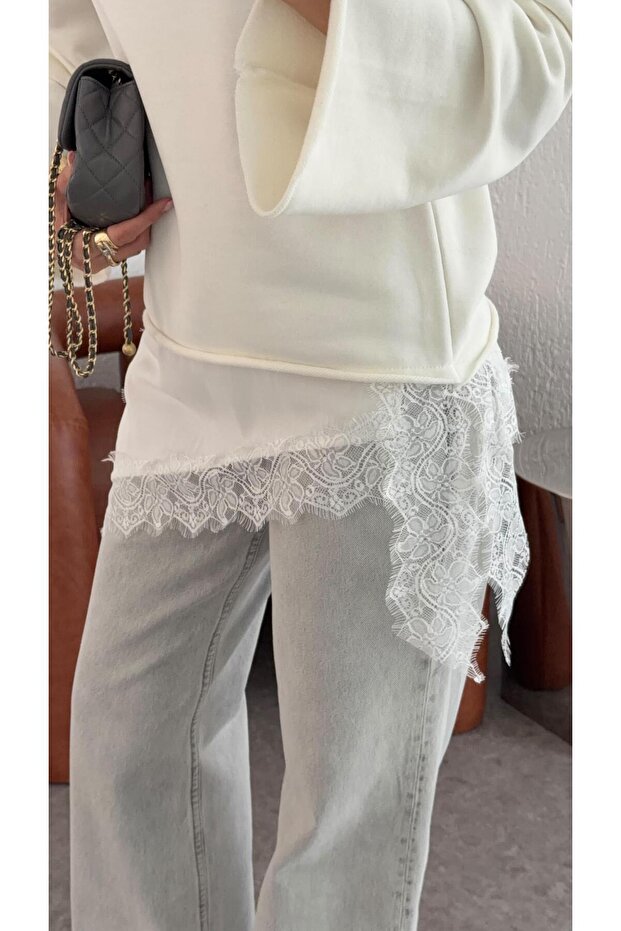 Dantelli Beyaz Sweat - 2
