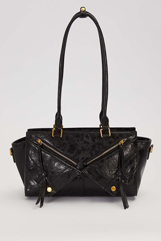 Black Crossbody Bag with Zipper Detail