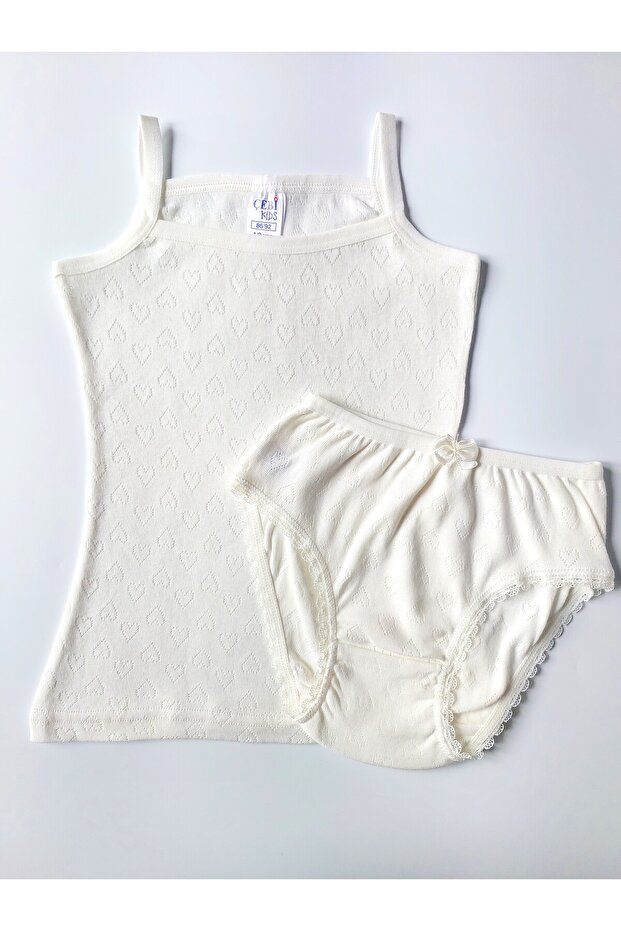 Girl's 100% Cotton White Jacquard Tank Top-Slip Panty Set