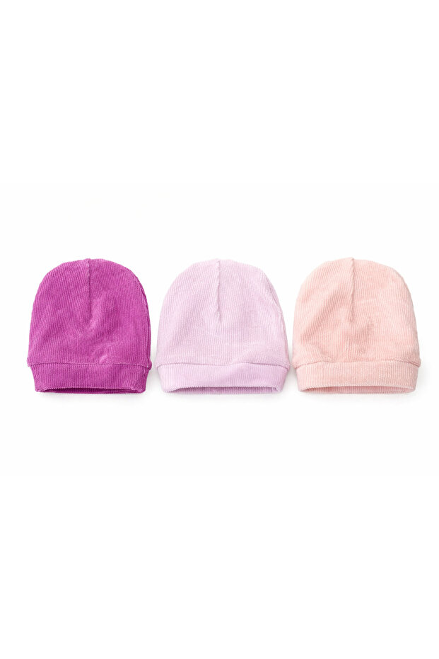 3-Piece Newborn Corded Fabric Velvet Beanie Set