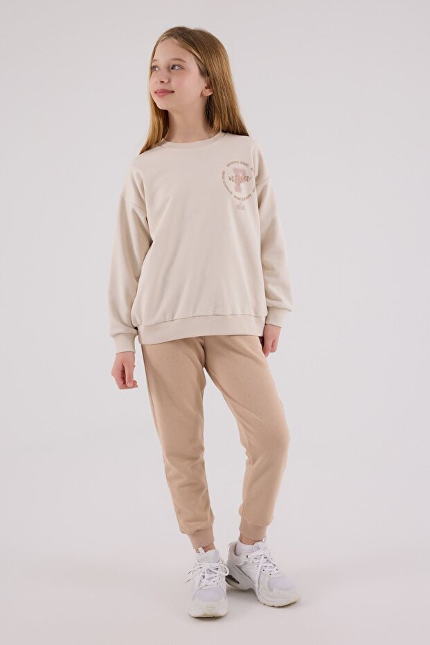 Beige Girl's Tracksuit Set