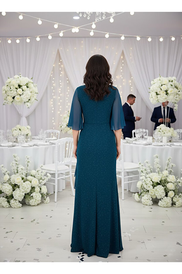 Taş detay drapeli elbise - 2