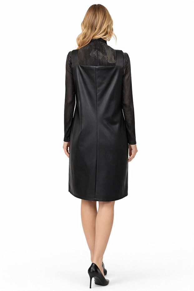 Kadın Deri Simli Bluz İkili Elbise - 2