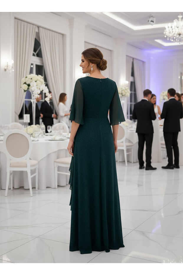 Taş detay drapeli elbise - 4