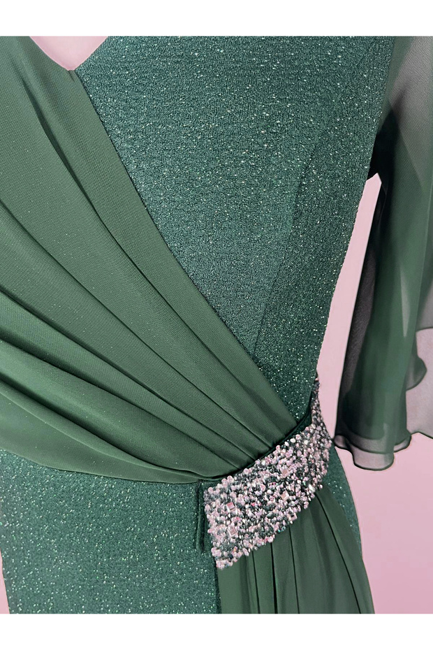 Taş detay drapeli elbise - 7