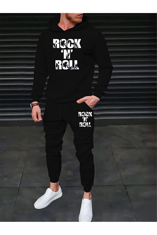 Men's Comfortable Fit Hooded Pocket Top Jogger Elastic Cuff Bottom Tracksuit Set