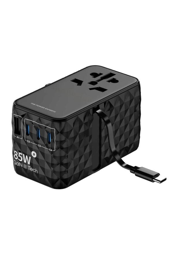 Universal GaN 85W Fast Charger with Retractable Type-C Cable & PD 75W