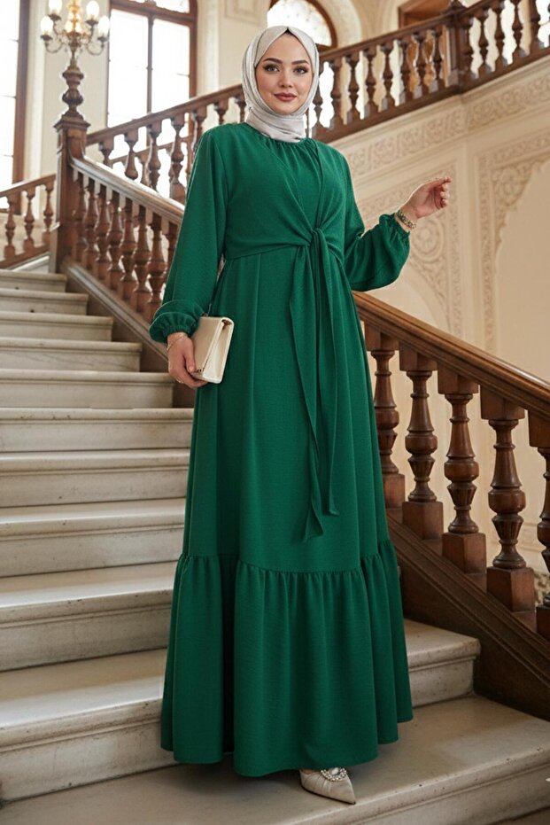 Ayrobin Dress with Tie Detail Green Hm2873
