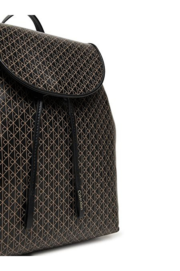 Emblem Aop Flap Siyah Kadın Backpack - 5