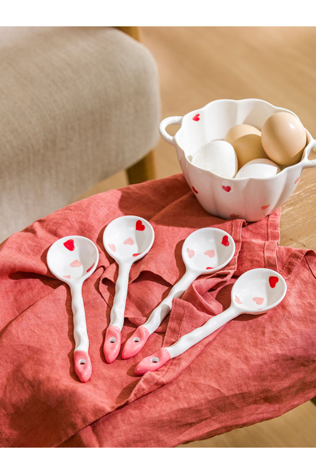 Lcw Home White Heart Patterned Ceramic Spoon Set of 4 from Renkli̇mağazadan