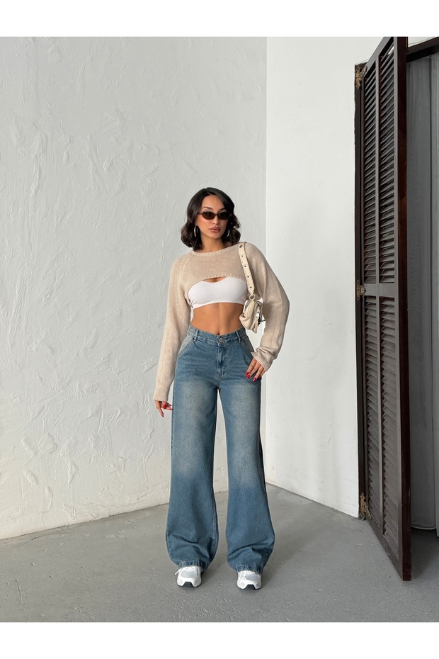 Tinted High Waist Side Pocket Loose Leg Jeans