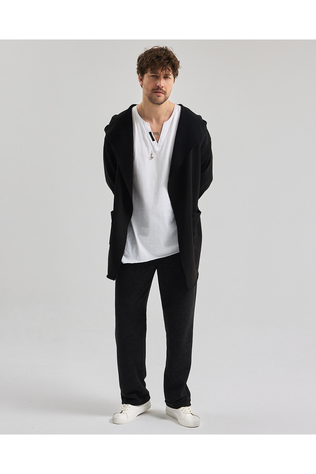 2 iplik Kapüşonlu Ters Manşet Panço - 7