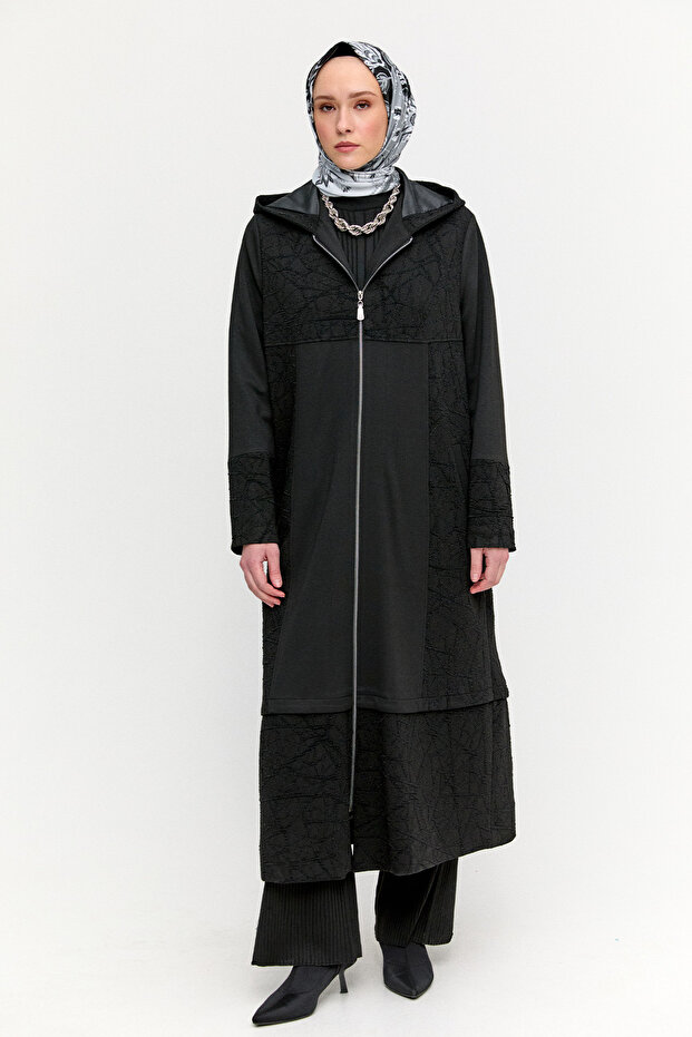 Kapüşonlu Örme Pardesü - 1